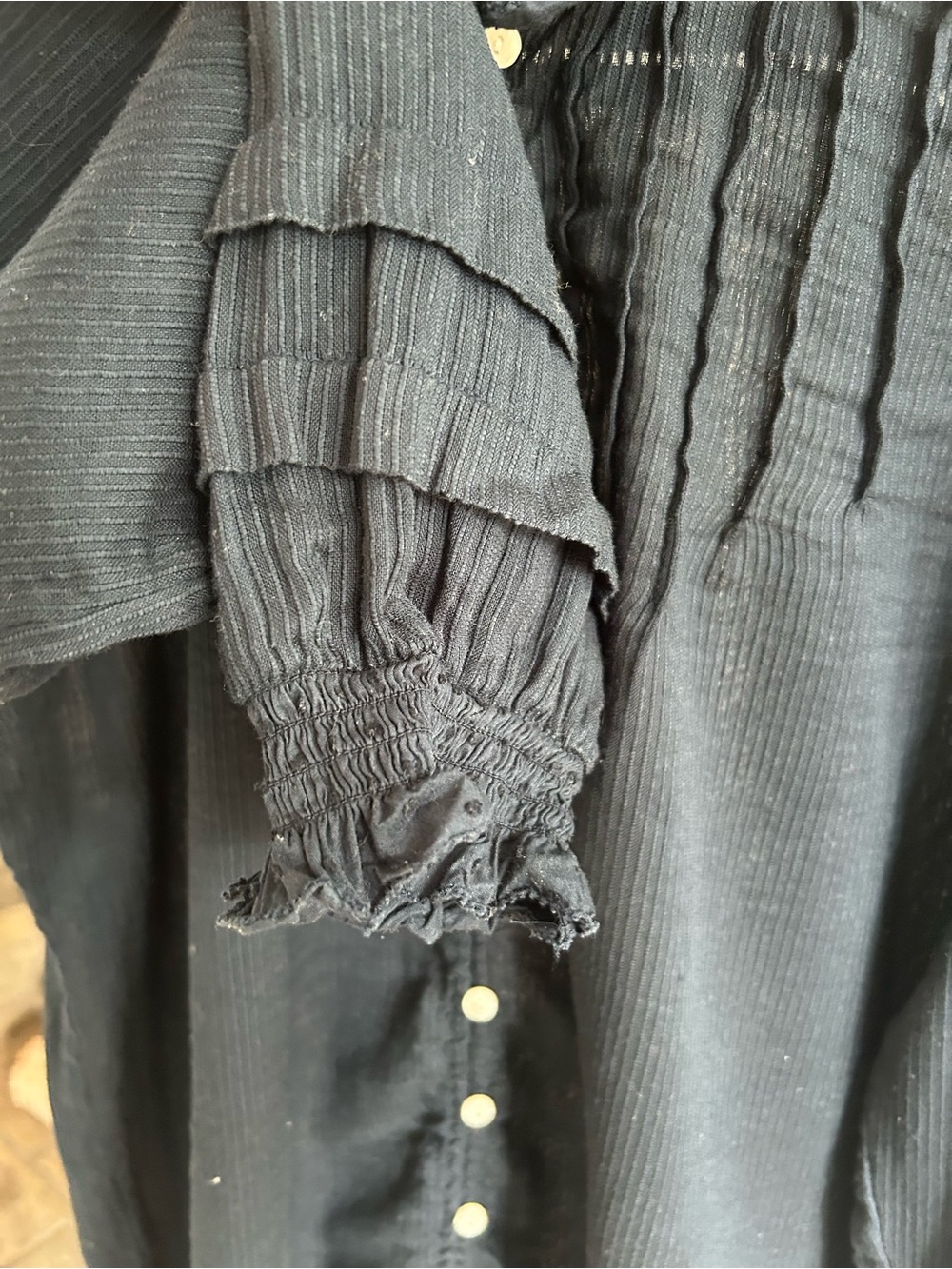Quince Navy Ruffle Pintuck Button-Front Blouse - Picture 8 of 8